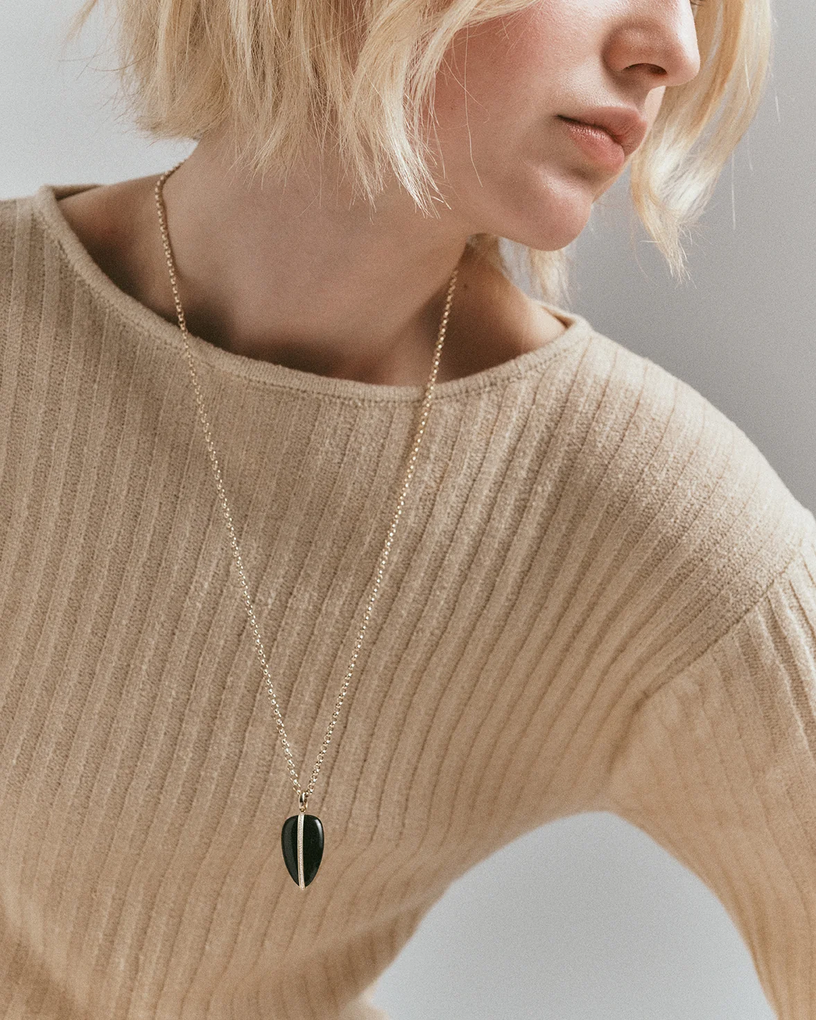 Large Diamond Pebble Pendant | Black Onyx - Image 3