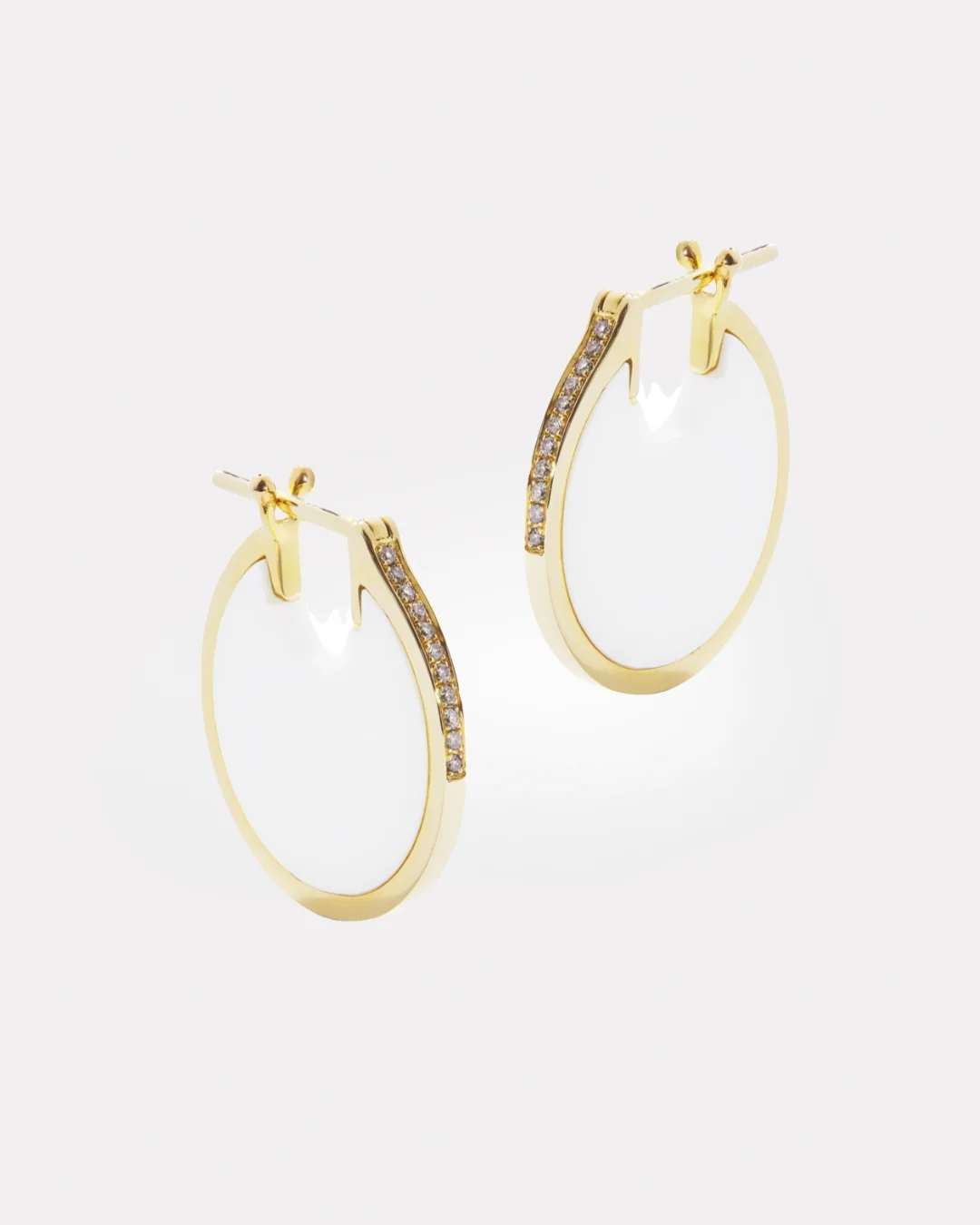 Lenticular Earrings - White Agate - 14K