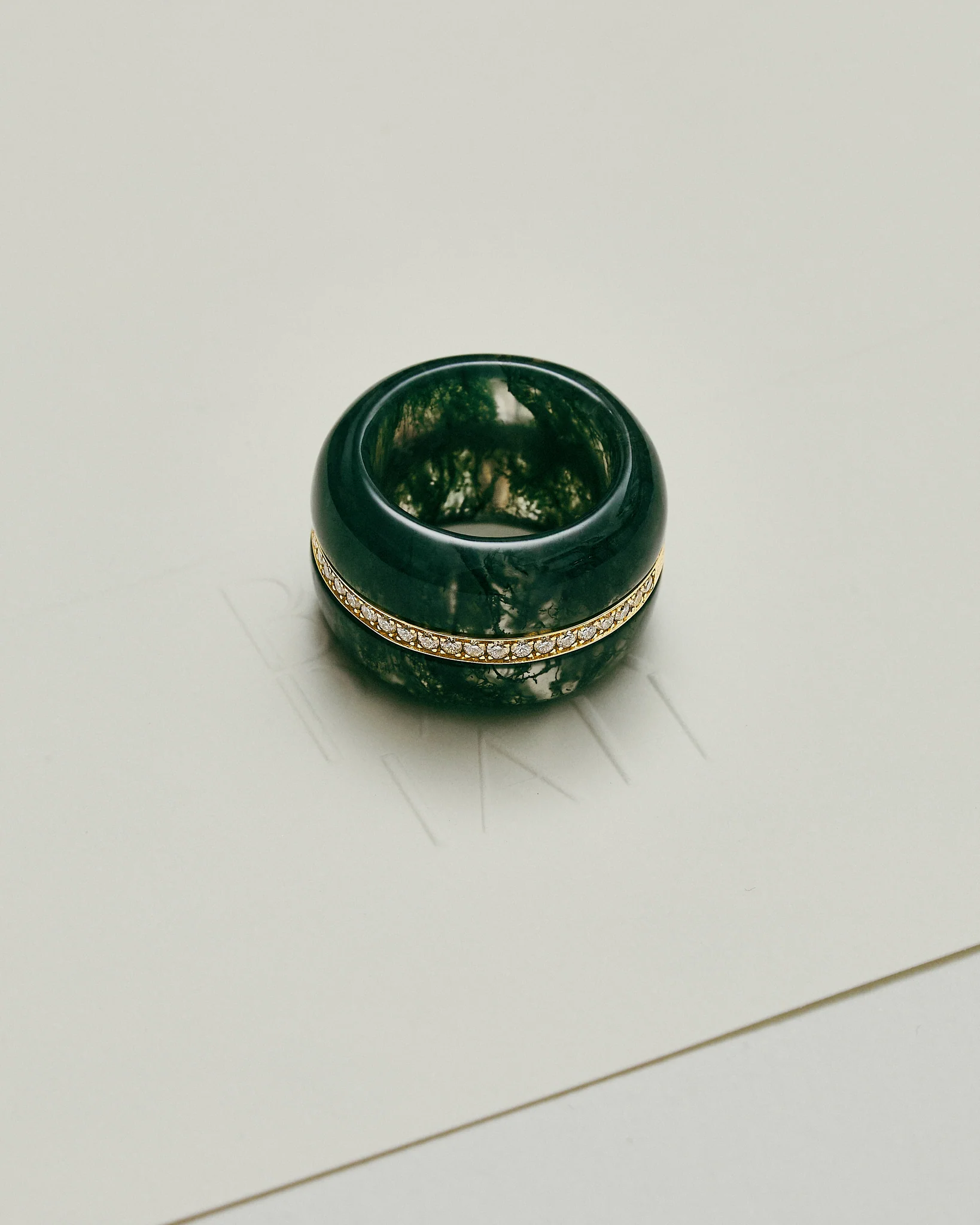 Diamond Pebble Cocktail Ring | Moss Agate - Image 3